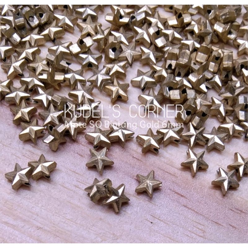 100 pcs manik Mote SQ Gold Bintang lancip 6mm