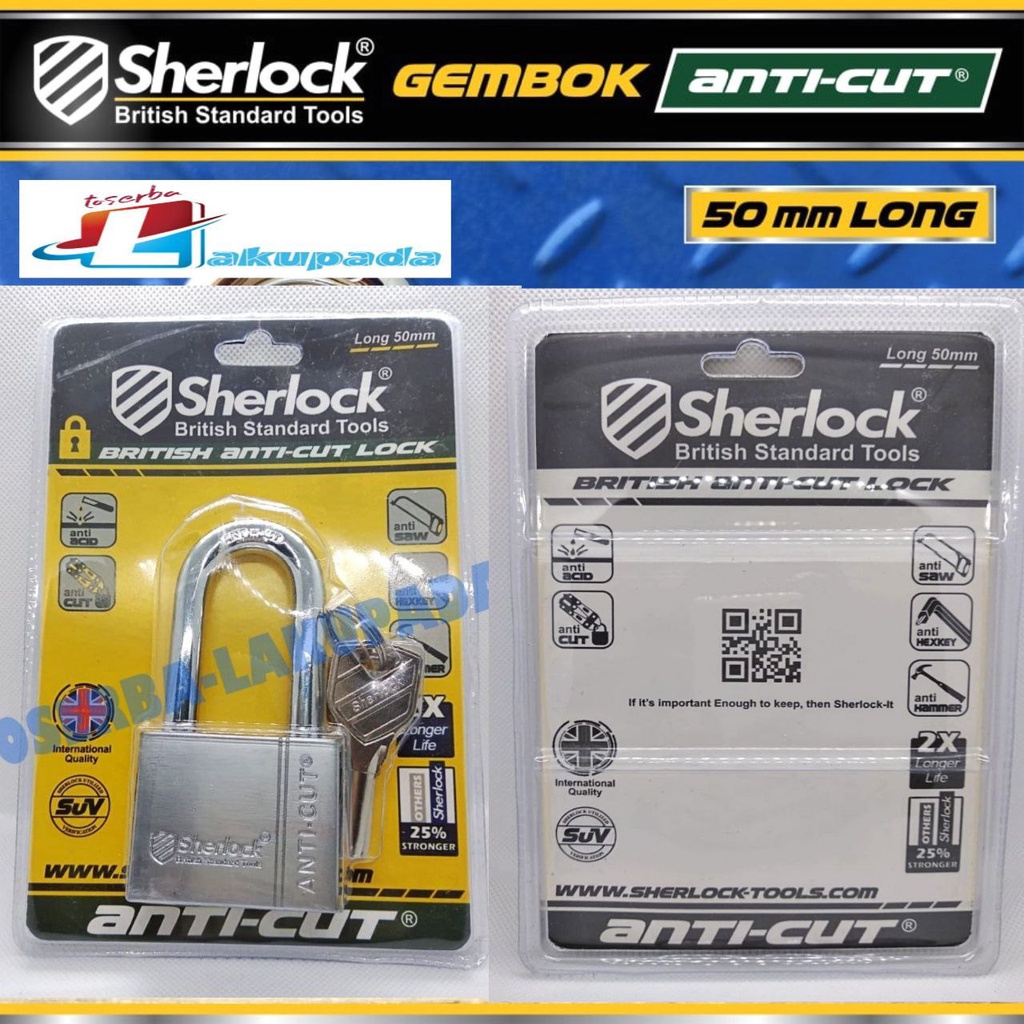 Gembok Original Sherlock British Anti-Cut Lock Long 50mm