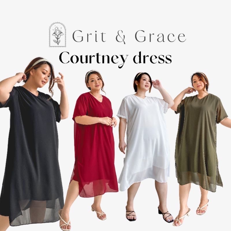 Grit & Grace Courtney Dress JS418 Dress Terusan Big Size Warna Putih Jumbo XXL LD 130 cm
