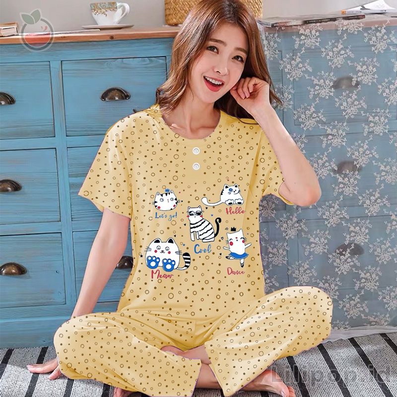 Lilipop.id  Baju Tidur Wanita CP Cat Setelan Piyama BabyDoll  Kaos Celana Panjang