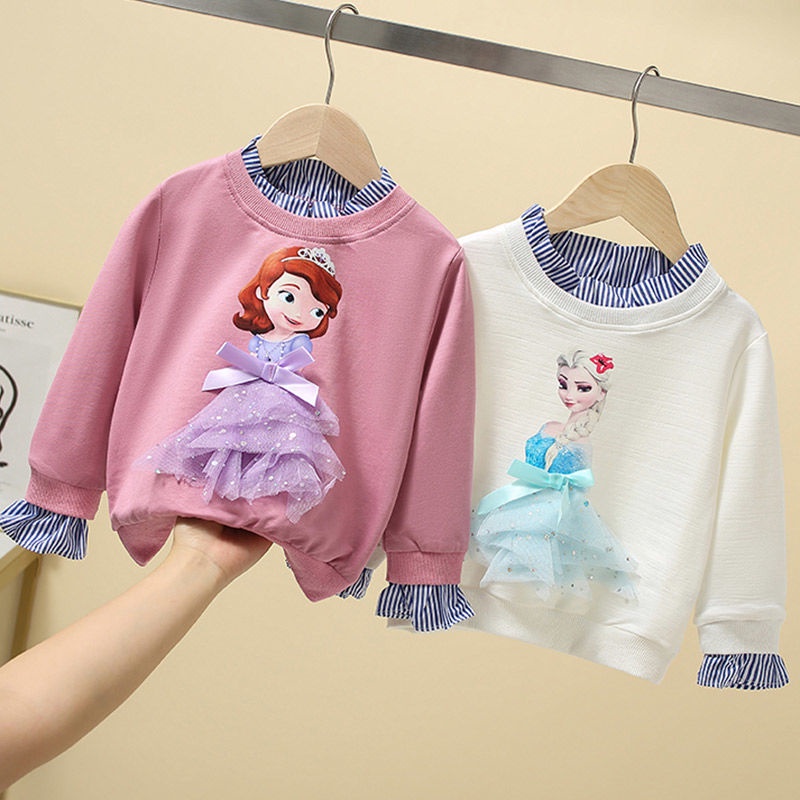 Sweter Frozen Anak Perempuan Gaya Putri Eropa dan Amerika Panjang -T-Shirt