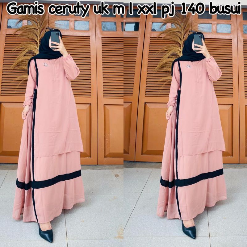 gamis ceruty pita /gamis ceruty list hitam/ gamis terbaru / gamis ceruty