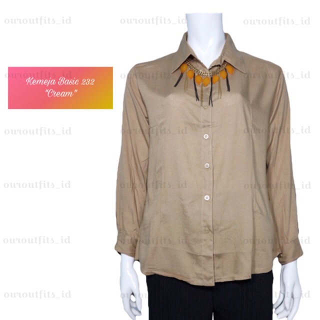 KEMEJA WANITA RAYON POLOS LENGAN PANJANG - COKLAT CREAM