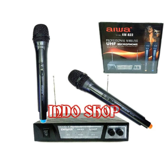 Mic Wireless AIWA AW 822 - Microphone Wireless AIWA UHF batrai AA suara mantap