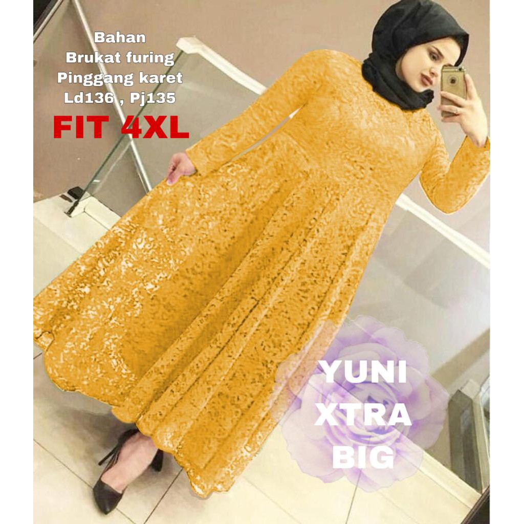 INDOBEST BRUKAT 4XL / 5XL XL  BIG SIZE XTRA / GAUN PESTA / YUNI DRESS GOOD QUALITY GAMIS