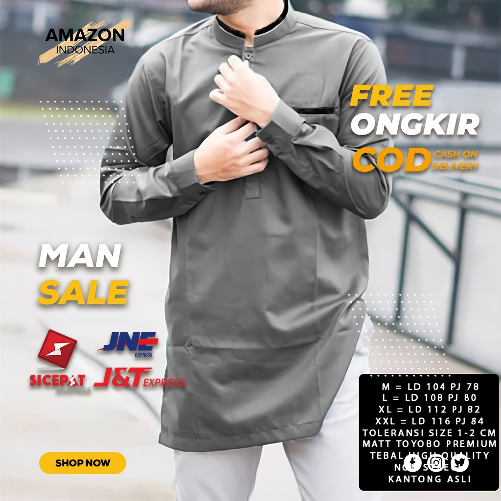 ATASAN KOKO PRIA WARNA GREY ABU BAHAN TOYOBO PREMIUM LENGAN PANJANG HIGH QUALITY IMPORT ORIGINAL