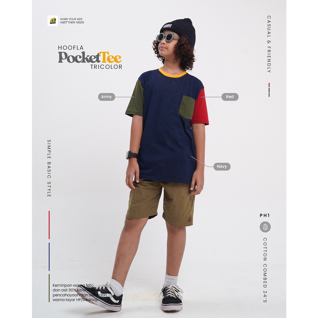 Hooflakids Kaos Anak Laki Laki Lengan Pendek Pocket Tee Tricolor