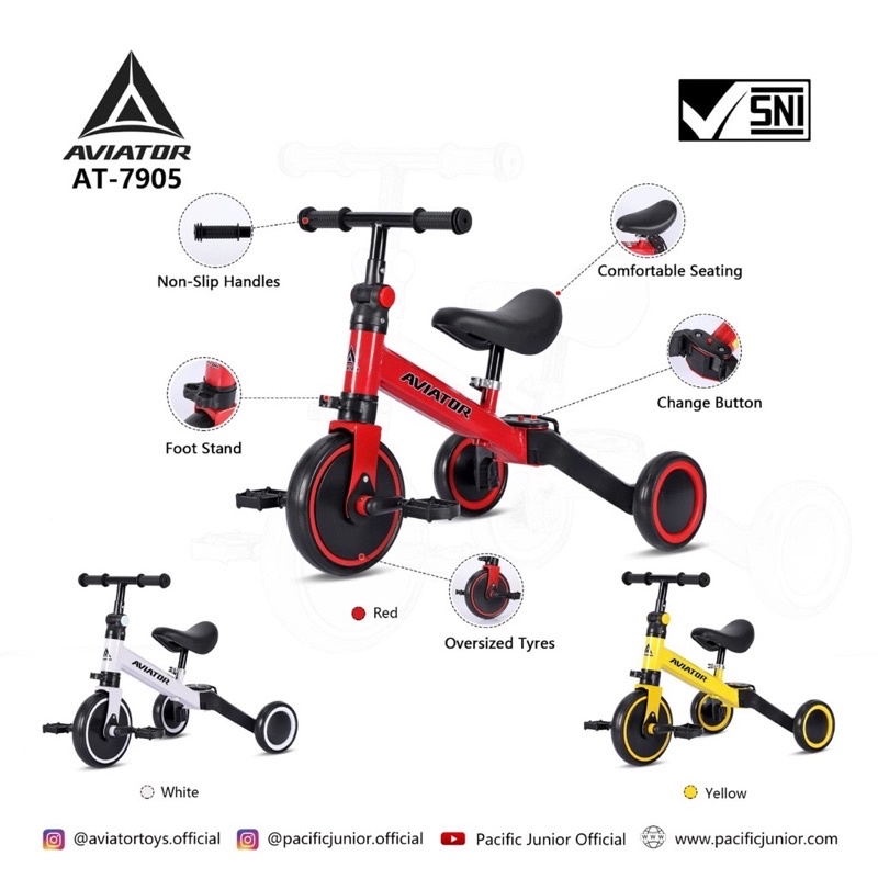 Balance Bike Aviator 7905 3 in 1 Sepeda Tiga Roda Pushbike