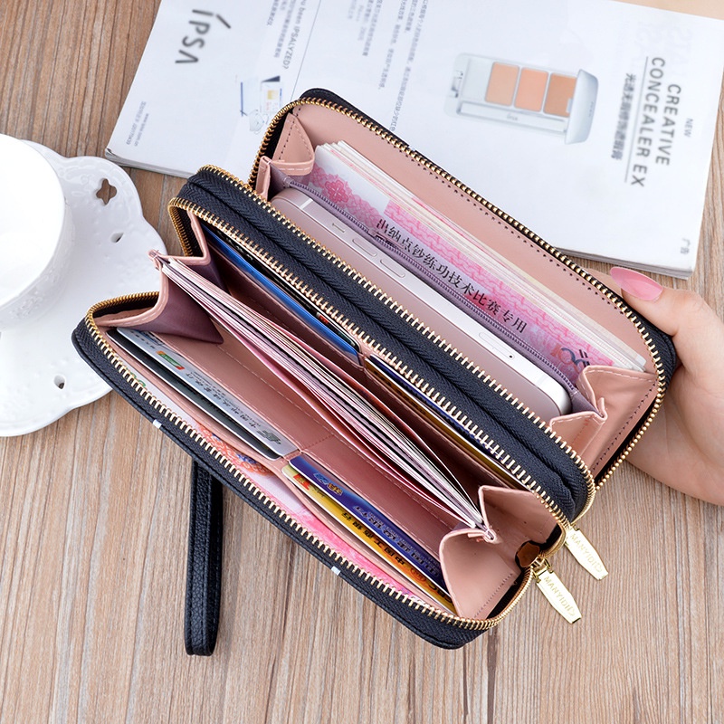 DOMPET PANJANG WANITA 2 RESLETING PREMIUM KULIT HITAM CANNA WA518B5 IMPORT BESAR MUAT HP SLOT KARTU UANG KOIN TALI PENDEK FASHION CEWEK MURAH KOREA BRANDED BATAM KEKINIAN REMAJA