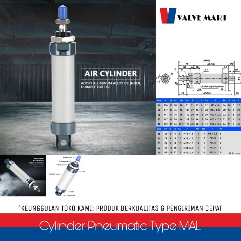 CYLINDER PNEUMATIC RAL 25 X 75 / MAL 25X75