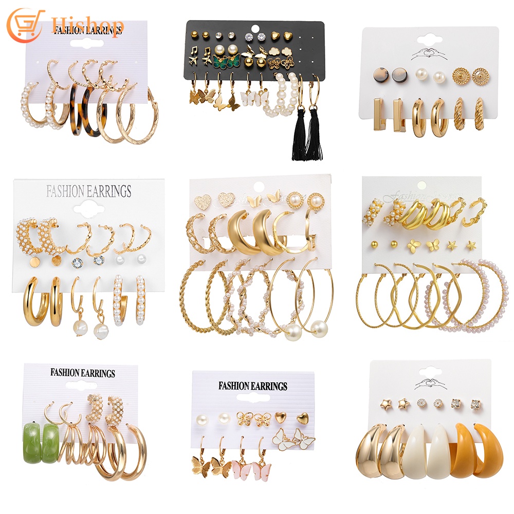 Metal Luxury Fashion Pearl Earrings Set Butterfly Leopard Pattern Vintage Studd Earring for Women Jewelry Accessories