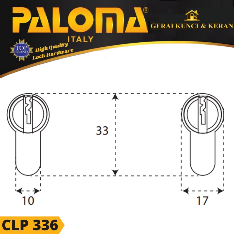 KUNCI Double Cylinder PALOMA CLP 336 DELUXE 70MM HITAM MATT BLACK