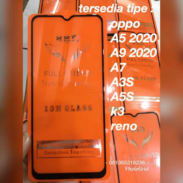 Tempered Glass full lem  5D 9D OPPO A5 A9 ( 2020 ) A7 / A3S / A5S / K3 / Reno