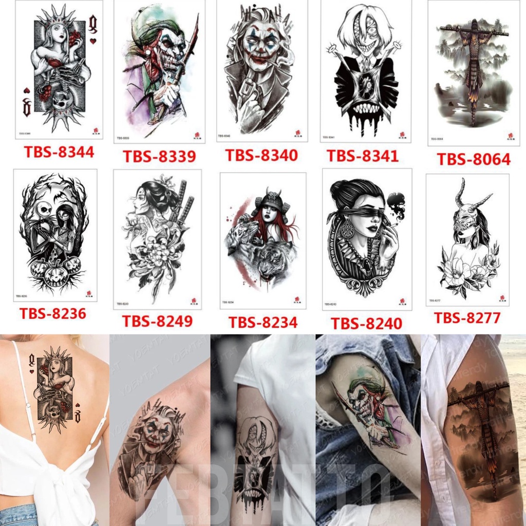 Grosir Stiker Tato / Tato Temporer 12x19cm Motif Aesthetic Tatto Temporary kartu joker monster tengkorak wanita