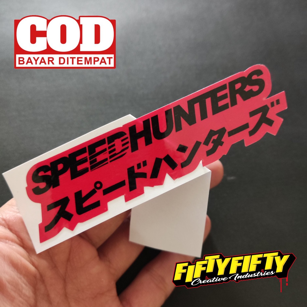 Stiker Print Cut SPEED HUNTERS Merah Stiker Printing Laminasi Glossy Stiker Motor Mobil Helm Sudah Membentuk Pola Desain