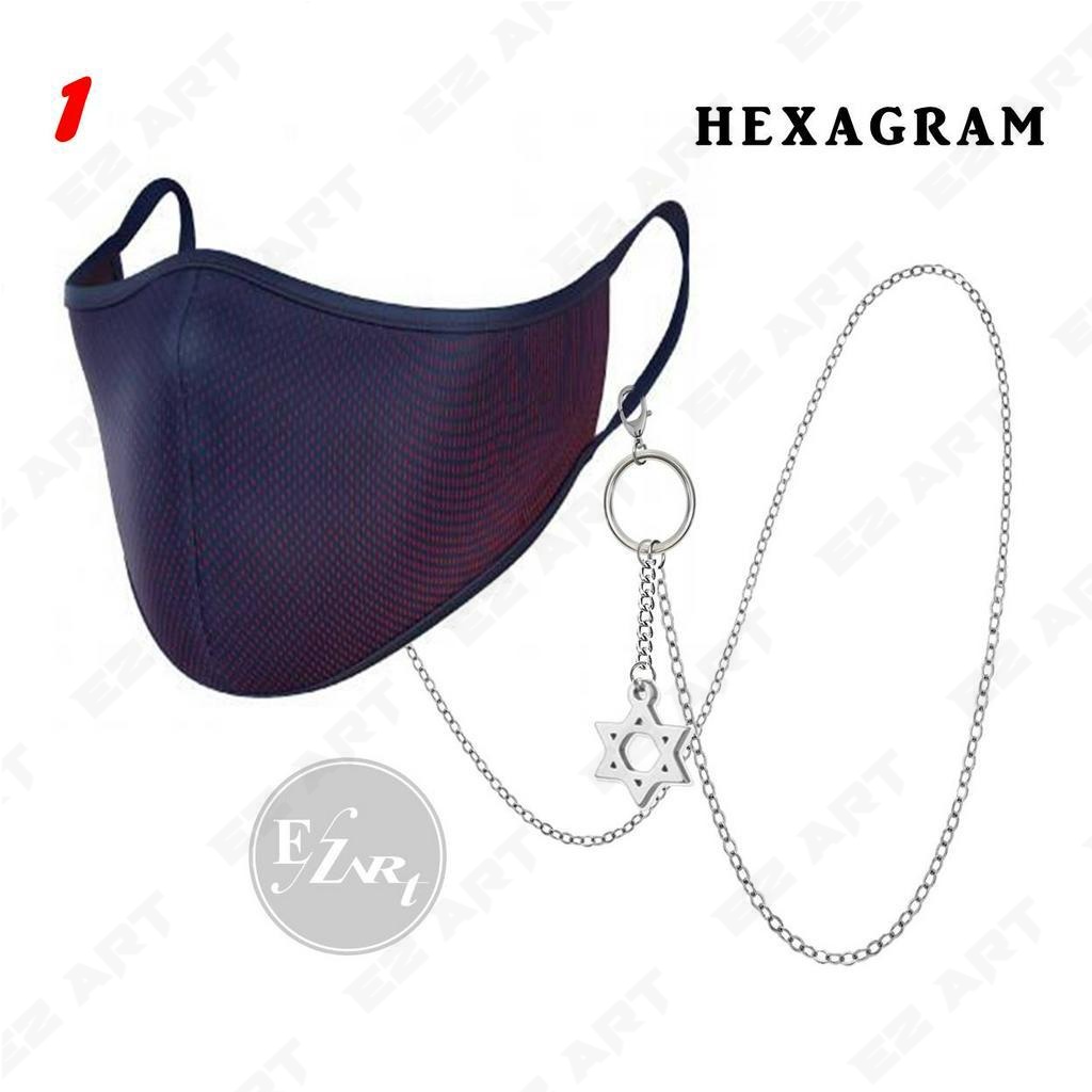 EDISI 2 - KALUNG MASKER RANTAI KPOP GANTUNGAN HEXAGRAM FEATHER SPIKE STAINLESS PRIA WANITA