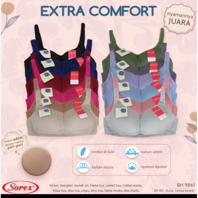 Bh bra Pori Tanpa kawat Busa Tipis Cup Besar Sorex 9861 extra comfort
