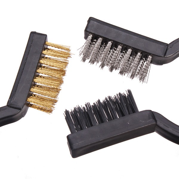 3pc Mini Wire Brush Set Steel Brass Nylon Bristle For