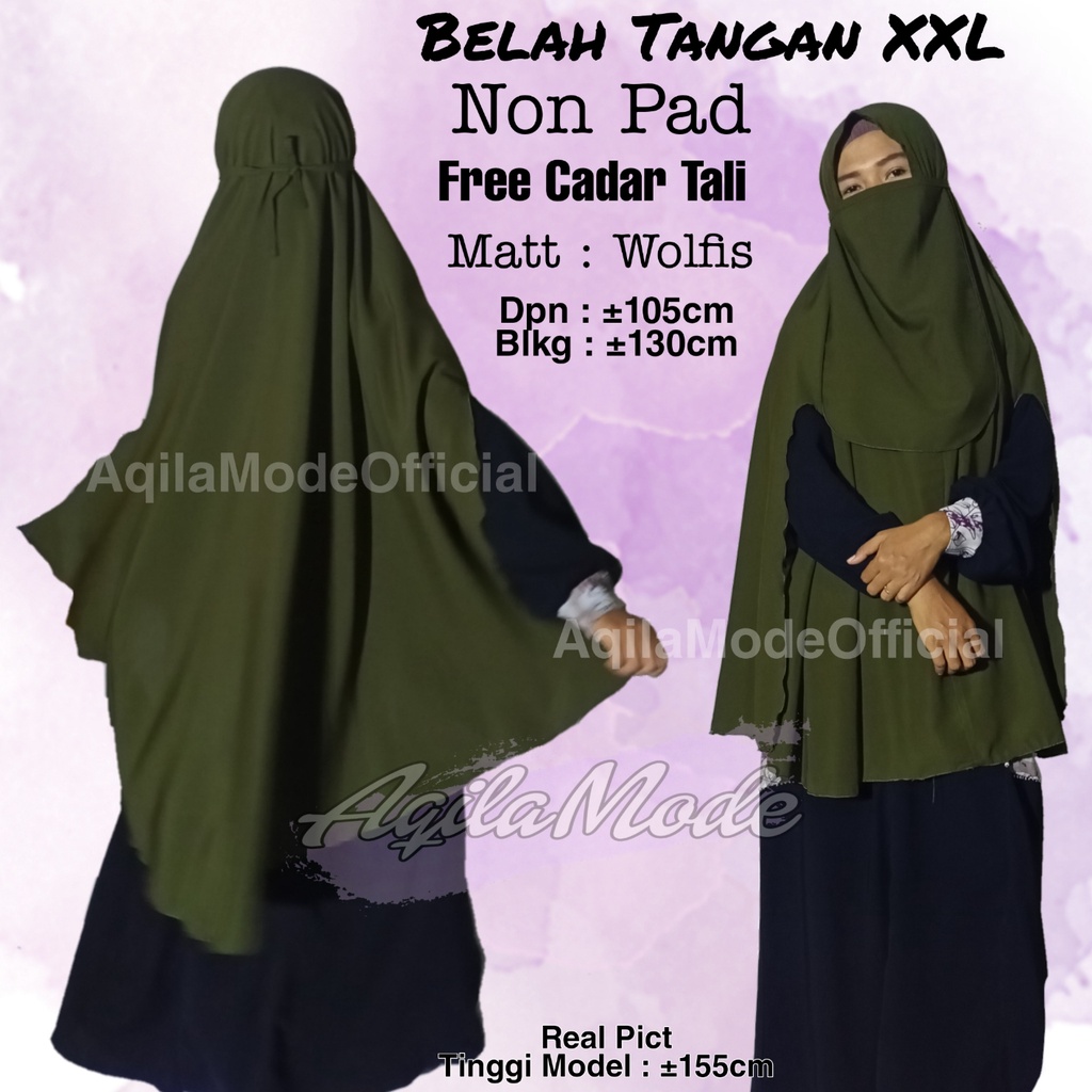 Free Cadar Tali - Khimar Jumbo Belah Tangan XXL Non Pet Wolfis Jilbab Belah Samping Kerudung Syari I