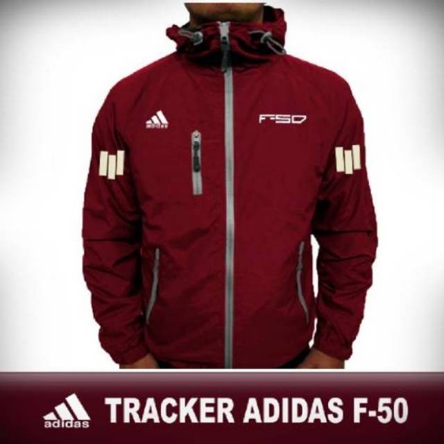 Jaket parasut tracker windbreaker Adidas F50 merah maroon