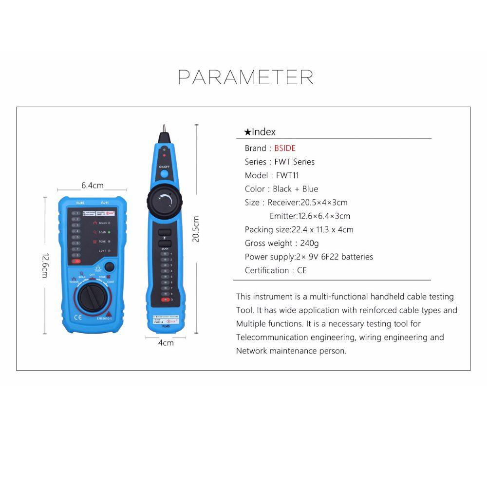 POPULAR Populer Network Cable tester Detector BSIDE FWT11 Tracer Toner Alat tester Kabel Jaringan LAN Eterna