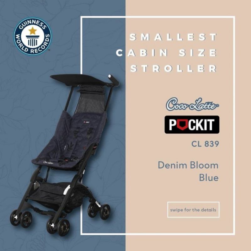 Stroller Cabin Size Pockit 839 Denim Bloom Collection Kereta Dorong Bayi