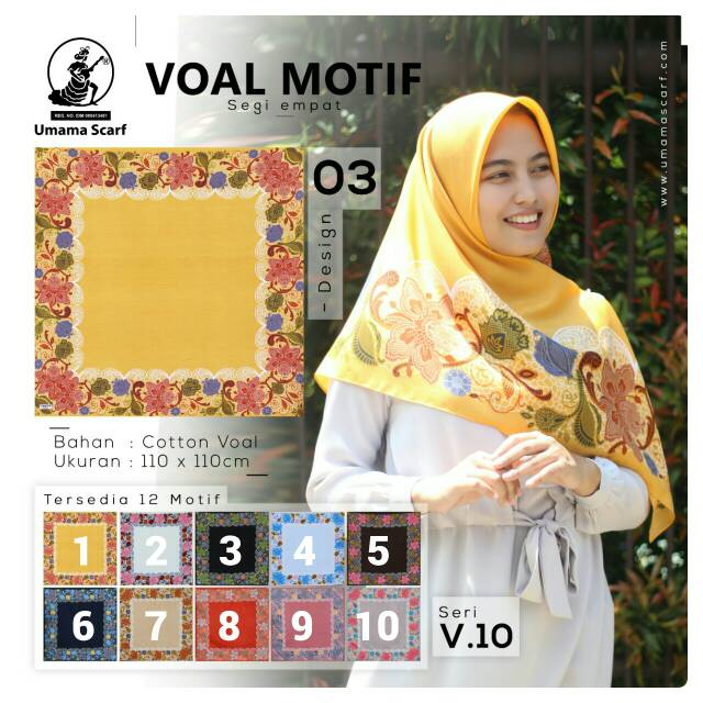 Jilbab Segi4 Motif UMAMA/Segiempat UMAMA Voal Design 03