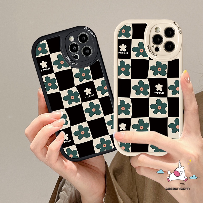 IPHONE Kompatibel Untuk Iphone7 8plus 6 6s Plus 11 13 12 14 Pro MAX XR X XS MAX Se2020 8plus 7plus Fashion Kotak-Kotak Bunga TPU Soft Phone Case Flower Cover