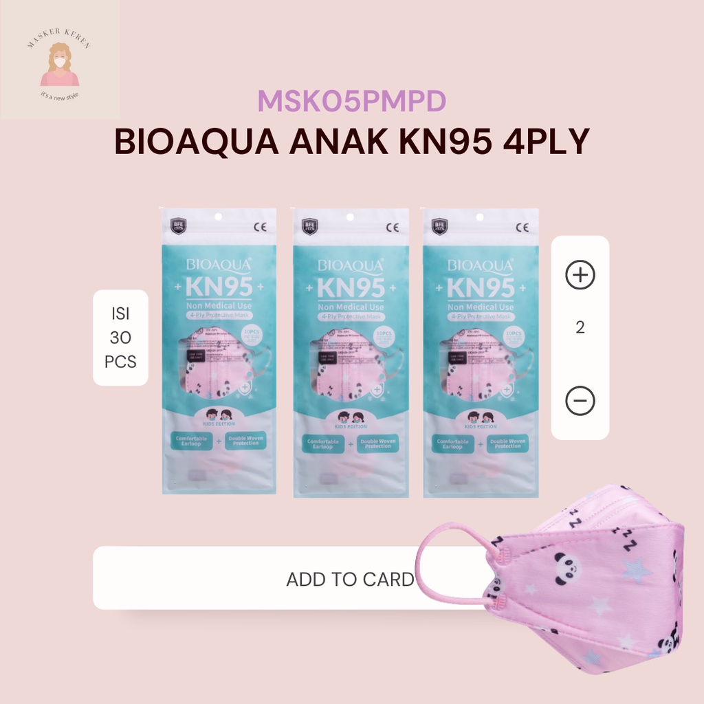 Masker BIOAQUA KN95 Anak motif Panda Ungu Earloop Original Murah 30PCS
