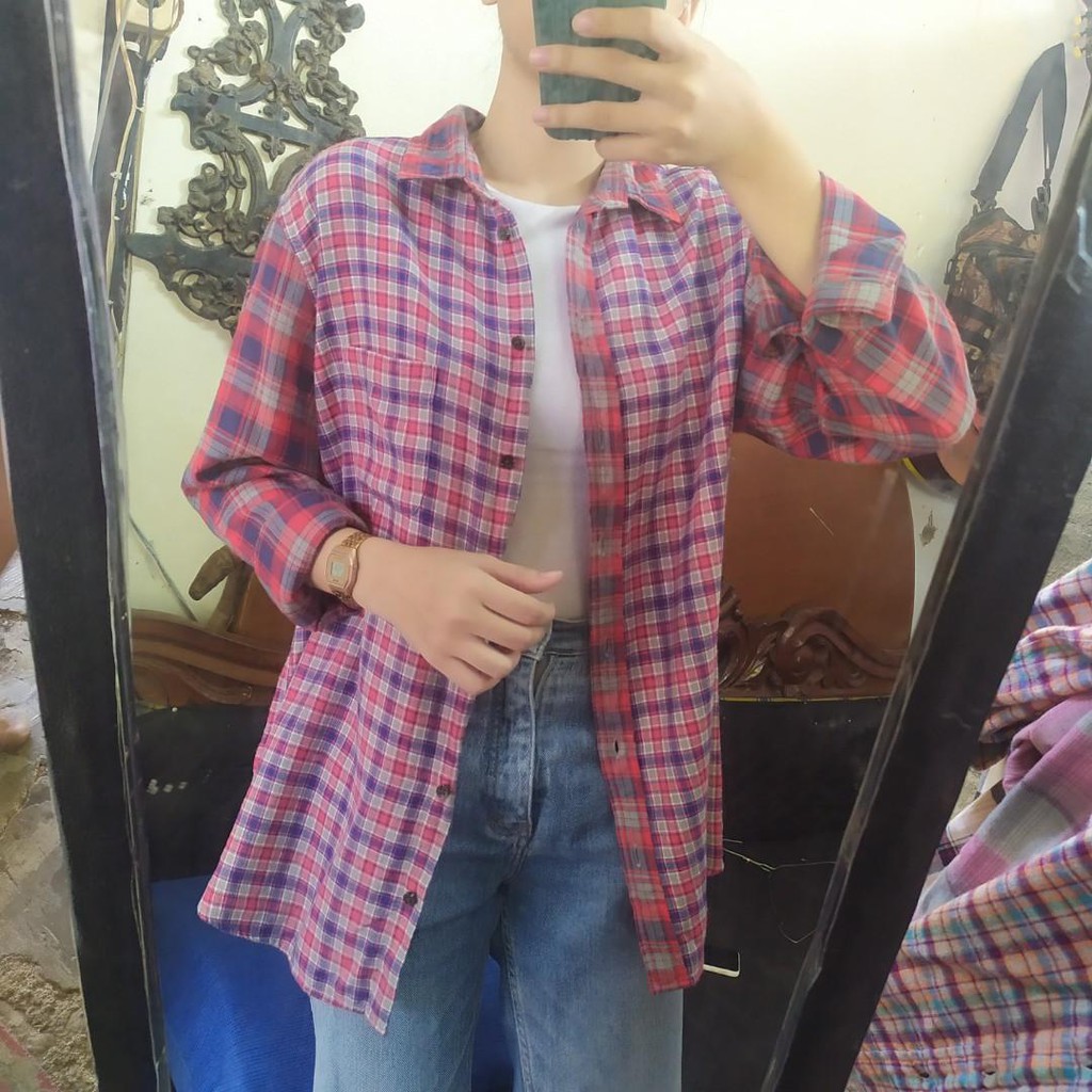 Kemeja flannel flanel uniqlo Kotak tartan abtract abstrak oversize