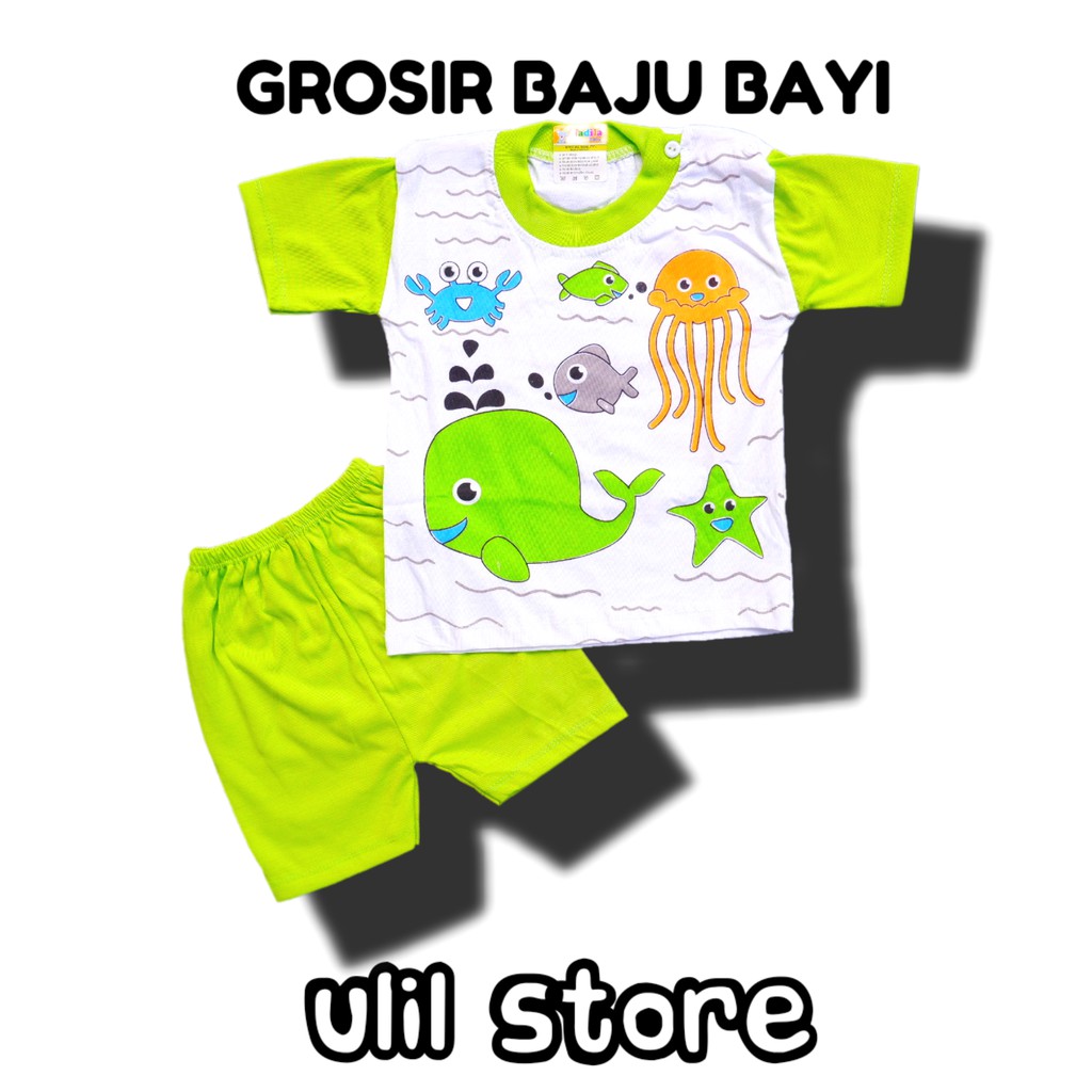 Setelan Baju Pendek Baju Bayi Kancing Pundak Usia 3-15 Bulan NDL Motif