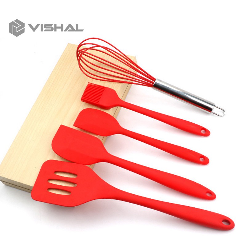 VISHAL Spatula Peralatan Masak Sutil Silikon Non Stick Cooking 5 Pcs Kitchenware Spatula Set VS-1808