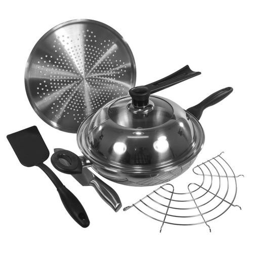 SUPRA Set 5 Pcs Stainless Steel Stir Wok 30 cm Hi Dome Wajan Penggorengan Stainless Tutup Kubah