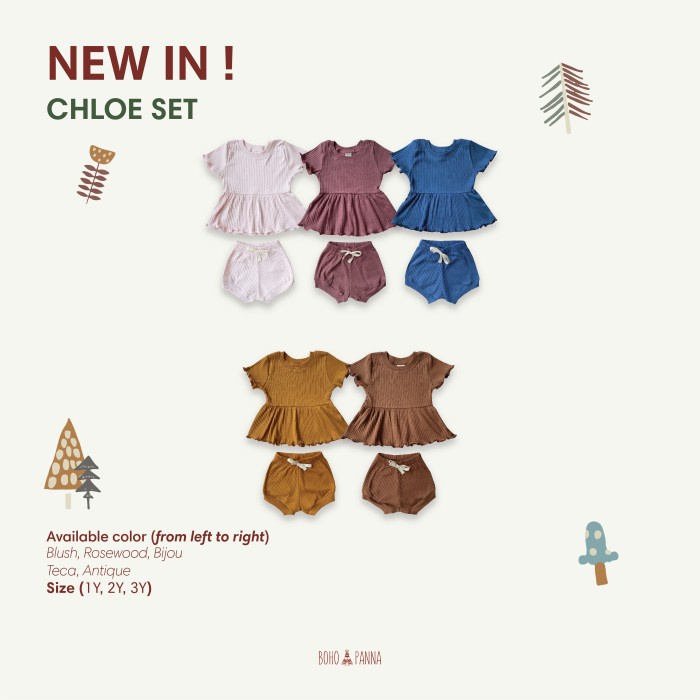 SETELAN BAJU ANAK - BOHOPANNA CHLOE SET size untuk 1/2/3 tahun