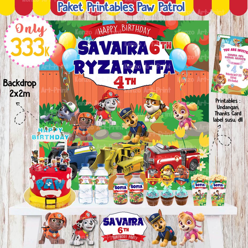 PAket Printables Dessert Table Ultah Paw Patrol