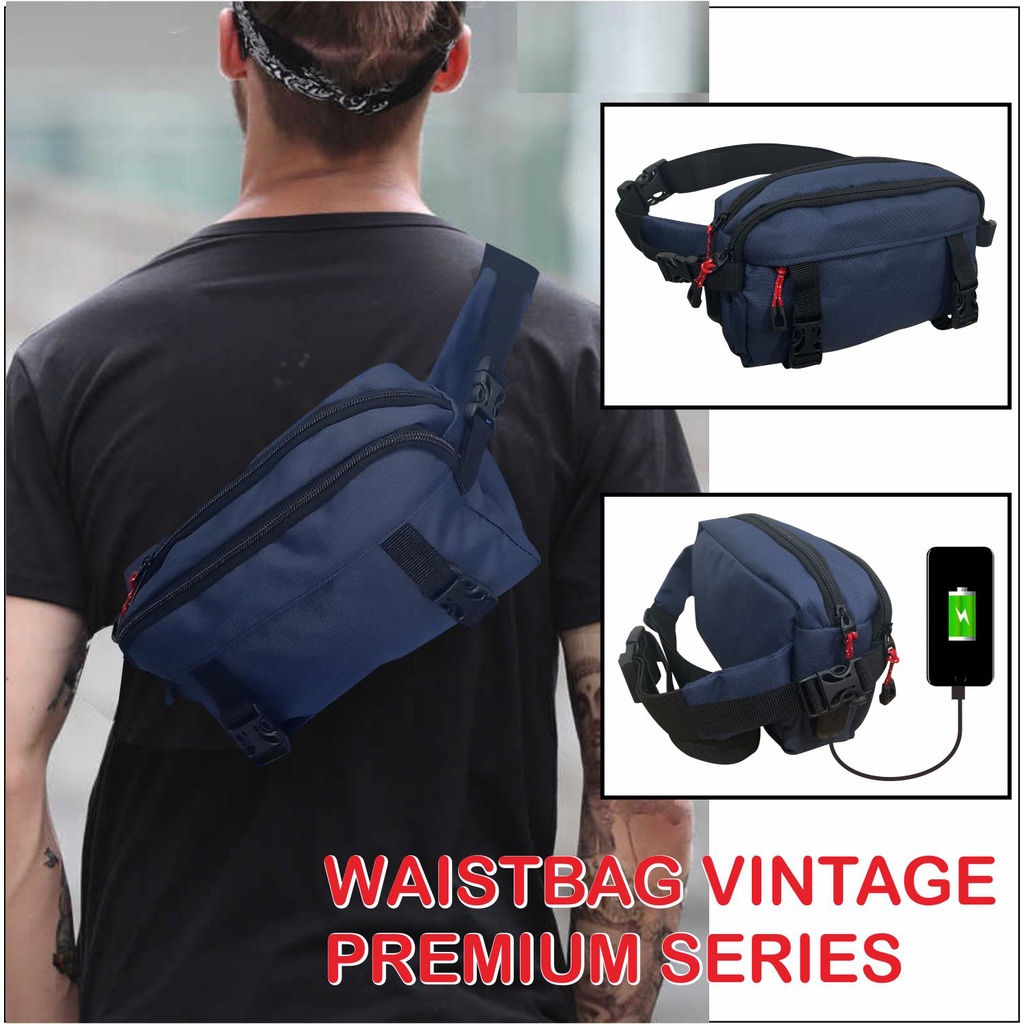 ART 8809 - Selempang Polos Fitur Usb Port Charger HP Bisa Untuk Tas Sepeda Untuk Pria Wanita Unisex Slingbag Bahu Vintage Series