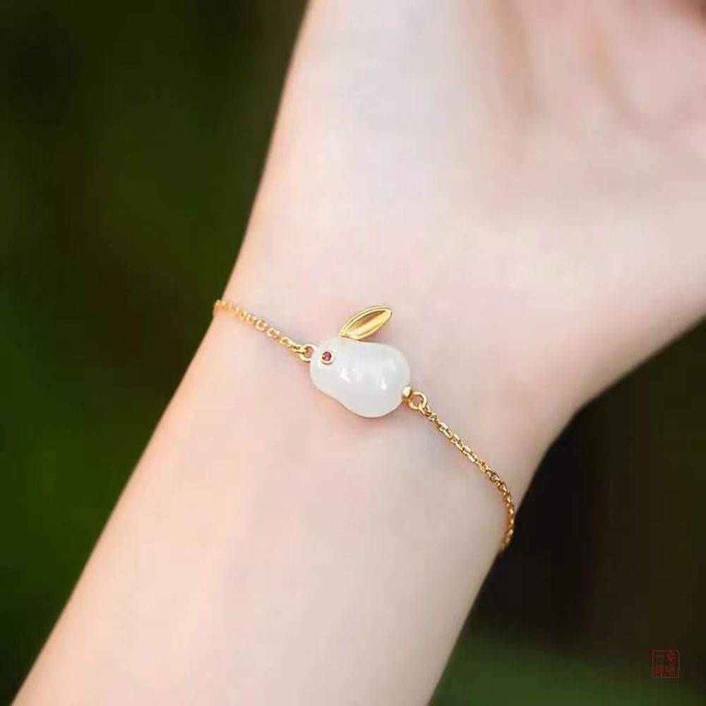 Mxbeauty Gelang Bangle Giok Bentuk Kelinci Untuk Hadiah Perhiasan Anak Perempuan