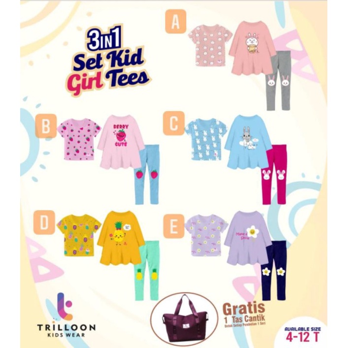 SETELAN 3in1 KIDS GIRL TEES by TRILLOON