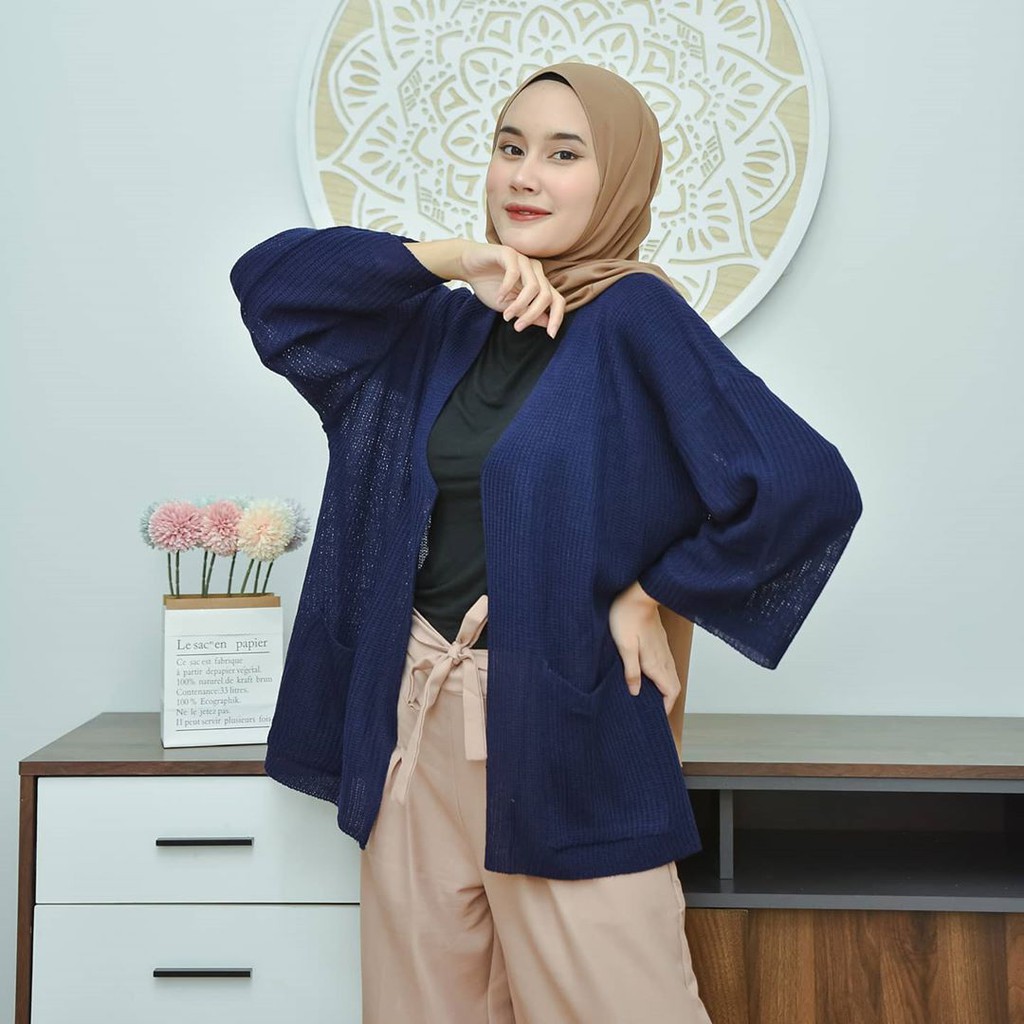 Cardigan Rajut Wanita Oversize / Loocy Cardy / Cardigan Rajut 7get Tebal Premium-Navy
