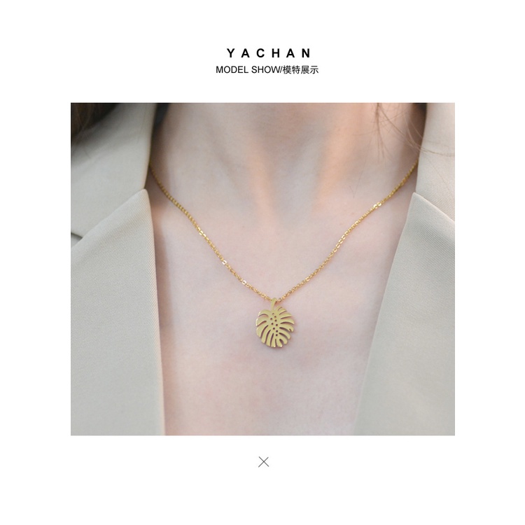 14K emas emas daun stainless steel liontin kalung hipster indah glossy logam titanium baja klavikula