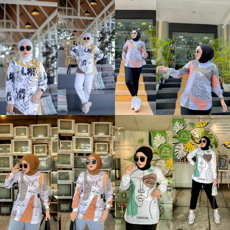 top ATASAN wanita lanicha outfit bisa cod ATASAN KAOS full sablon