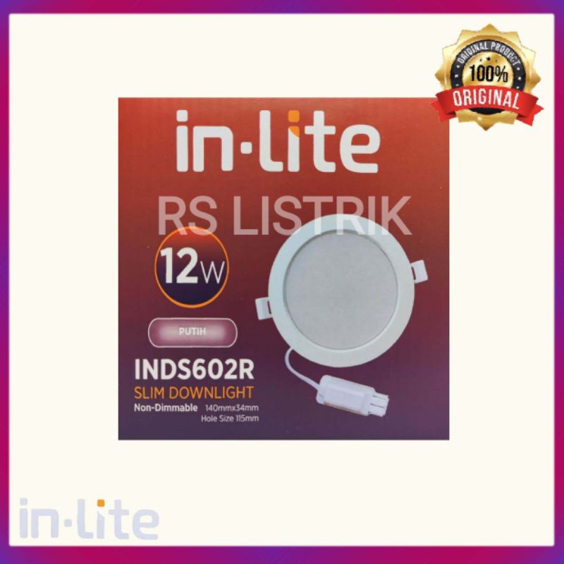 IN-LITE SLIM DOWNLIGHT INDS602R 12W 12 WATT PUTIH COOL DAYLIGHT 6500K BULAT TANAM PLAFON