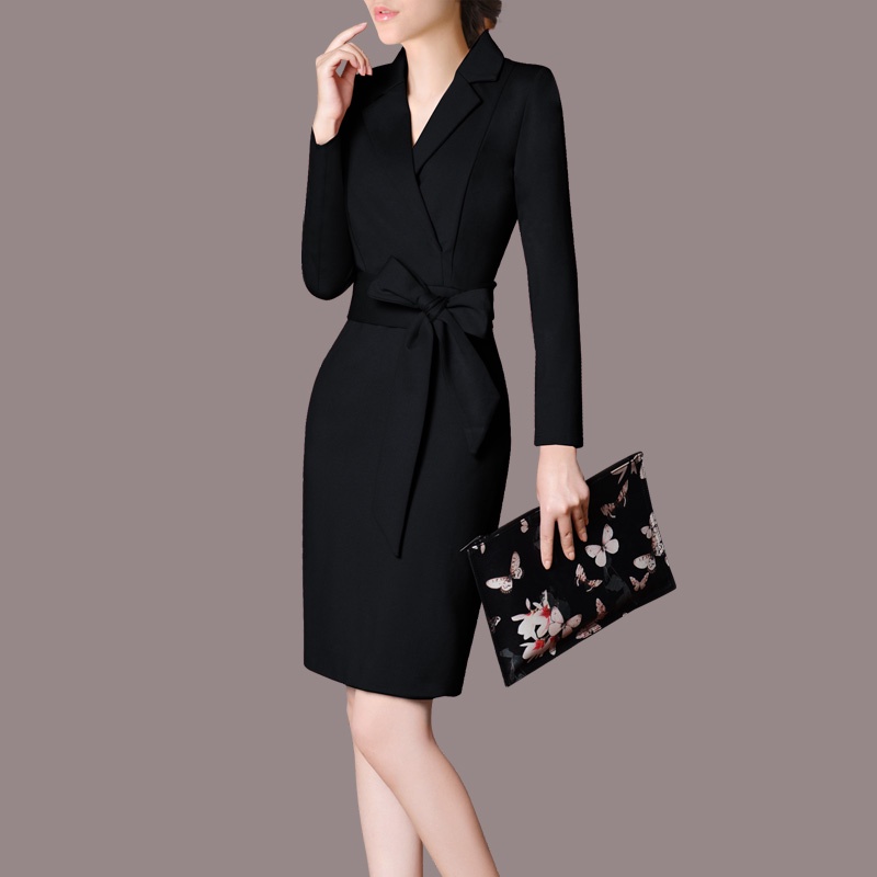 Bow temperament lady skirt new ol large women's dress women's slim dress spring and summer Korean pr