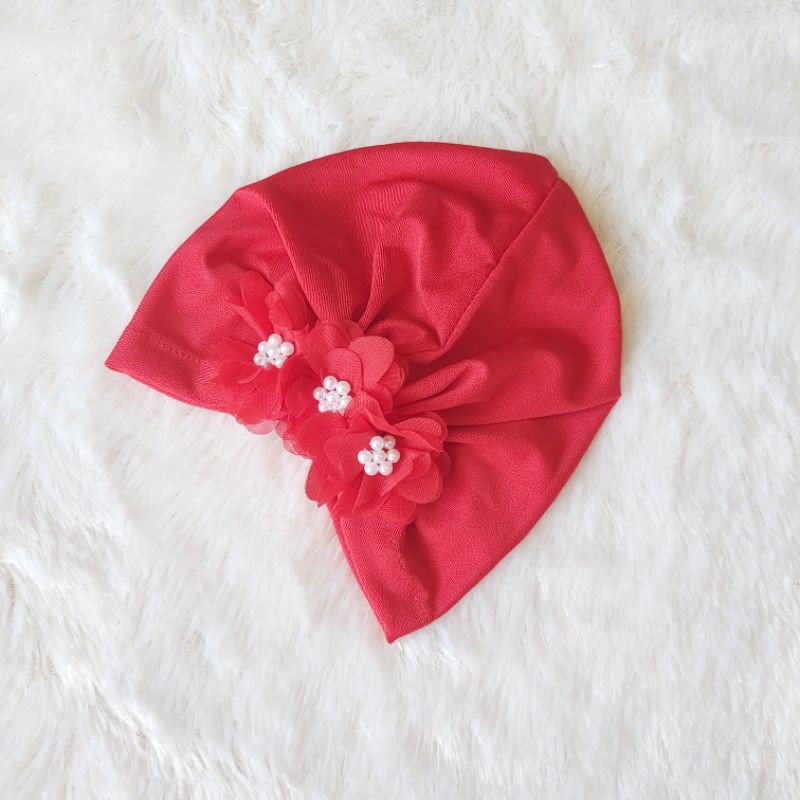 Turban Bayi 0-3th Bunga Besar - Bandana bayi - Kerudung Anak Bayi-Merah