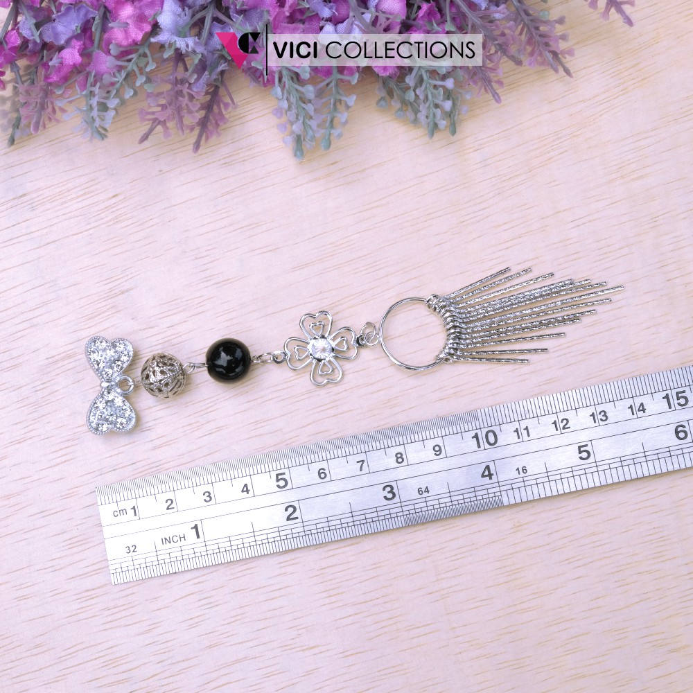 Bros Dagu Hijab Jilbab Juntai Panjang Mutiara Hitam Silver Mewah BSP145-2