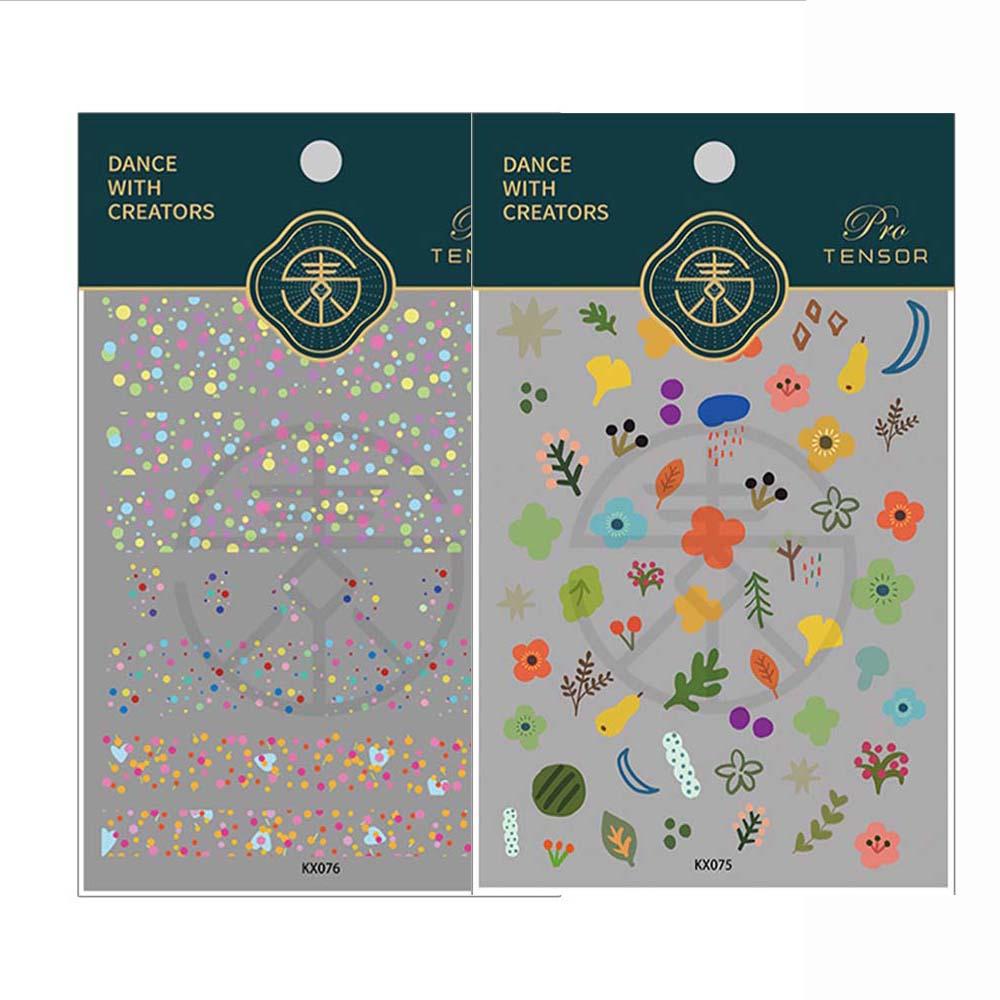 AUGUSTINA Agustin 5D Terukir Stiker Kuku Tanaman Daun Slider Decal Bunga DIY Nail Art Perhiasan