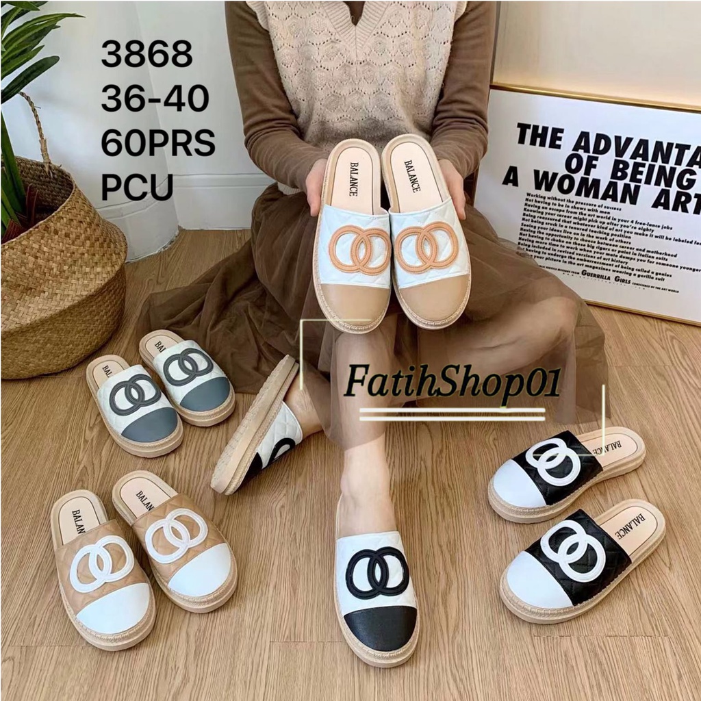 Sandal Selop Bustong Tutong Wanita Ala Korea Fashion Import Balance 3868 size 36-40