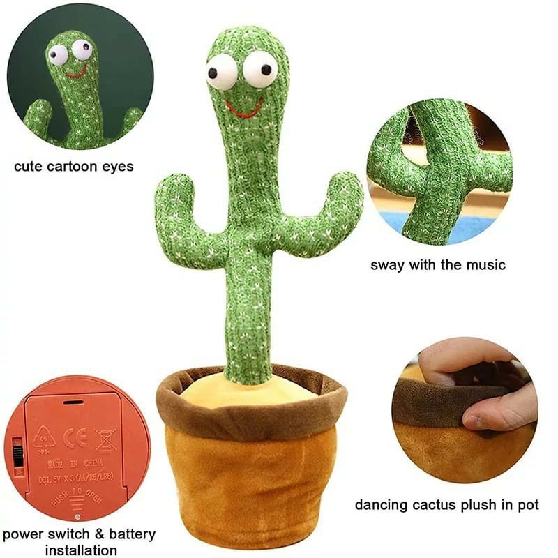 Mainan Viral Boneka Kaktus Bicara Dancing Cactus Toy (Bisa Ngomong)