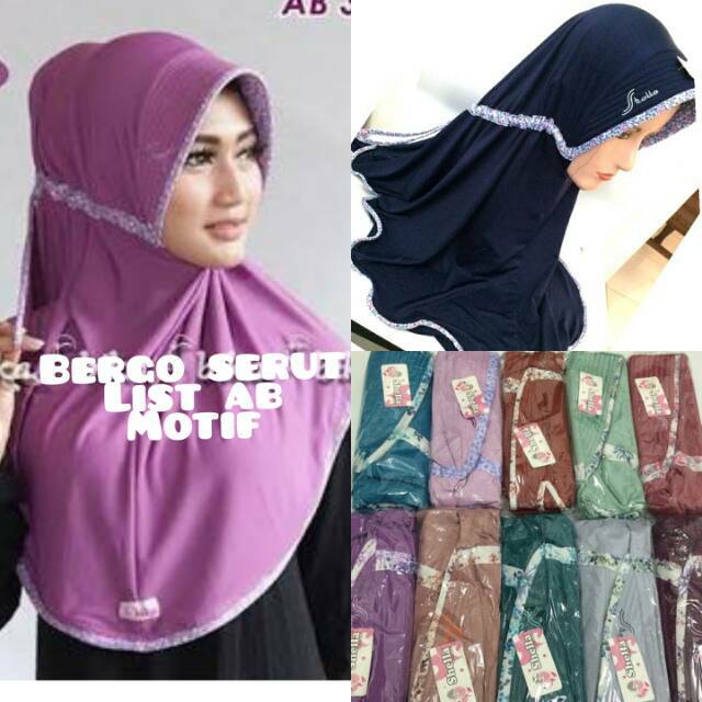 hijab kerudung Jilbab pet serut jersey mini pad list motif (warna seri)