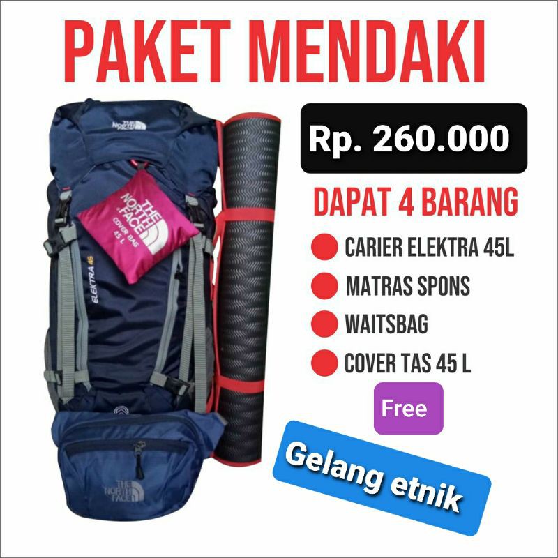 paket carrier / paket mendaki / tas gunung / elektra 45 l / tnf elektra / carrier murah /camping